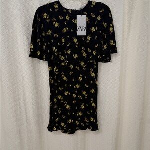 Zara Black Dress with Yellow Floral Print